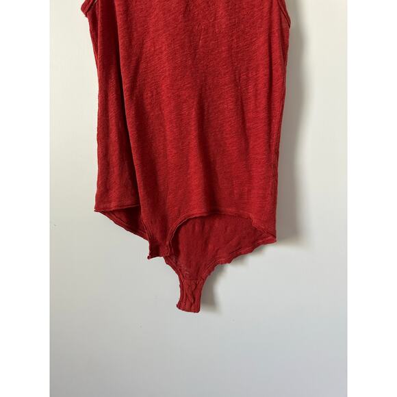 Free People All The Time Linen Blend Bodysuit Red Orange size Small - Picture 9 of 11